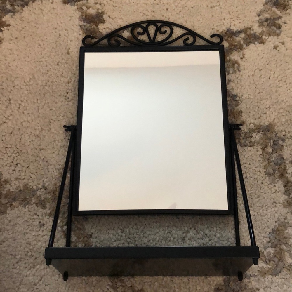 Small counter top or vanity mirror with tray